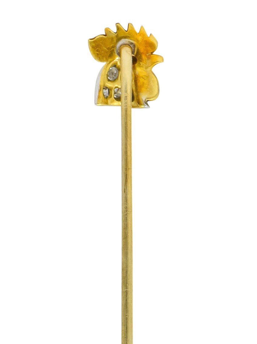 Edwardian Diamond Enamel Platinum-Topped 18 Karat Gold Rooster Stickpin - Wilson's Estate Jewelry