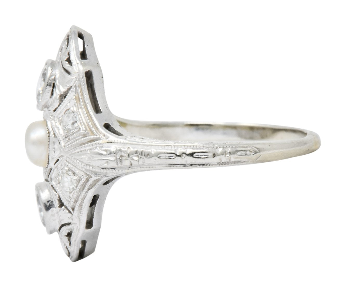 Edwardian Diamond Pearl Platinum 18 Karat White Gold Dinner Ring - Wilson's Estate Jewelry