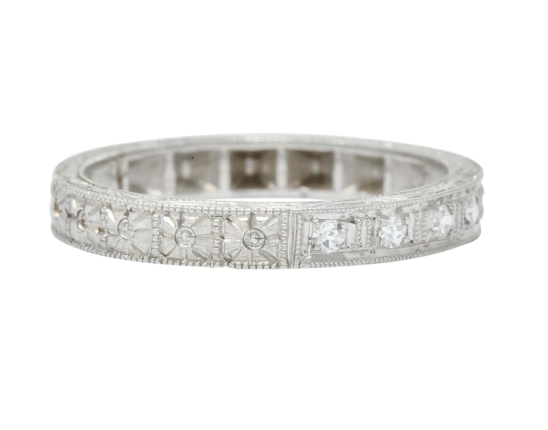 Edwardian Diamond Platinum Orange Blossom Band Stacking Ring - Wilson's Estate Jewelry