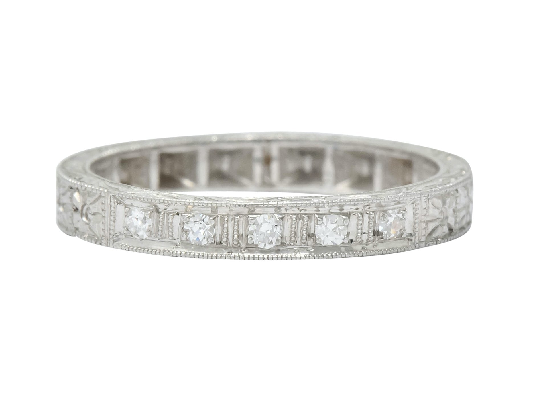 Edwardian Diamond Platinum Orange Blossom Band Stacking Ring - Wilson's Estate Jewelry
