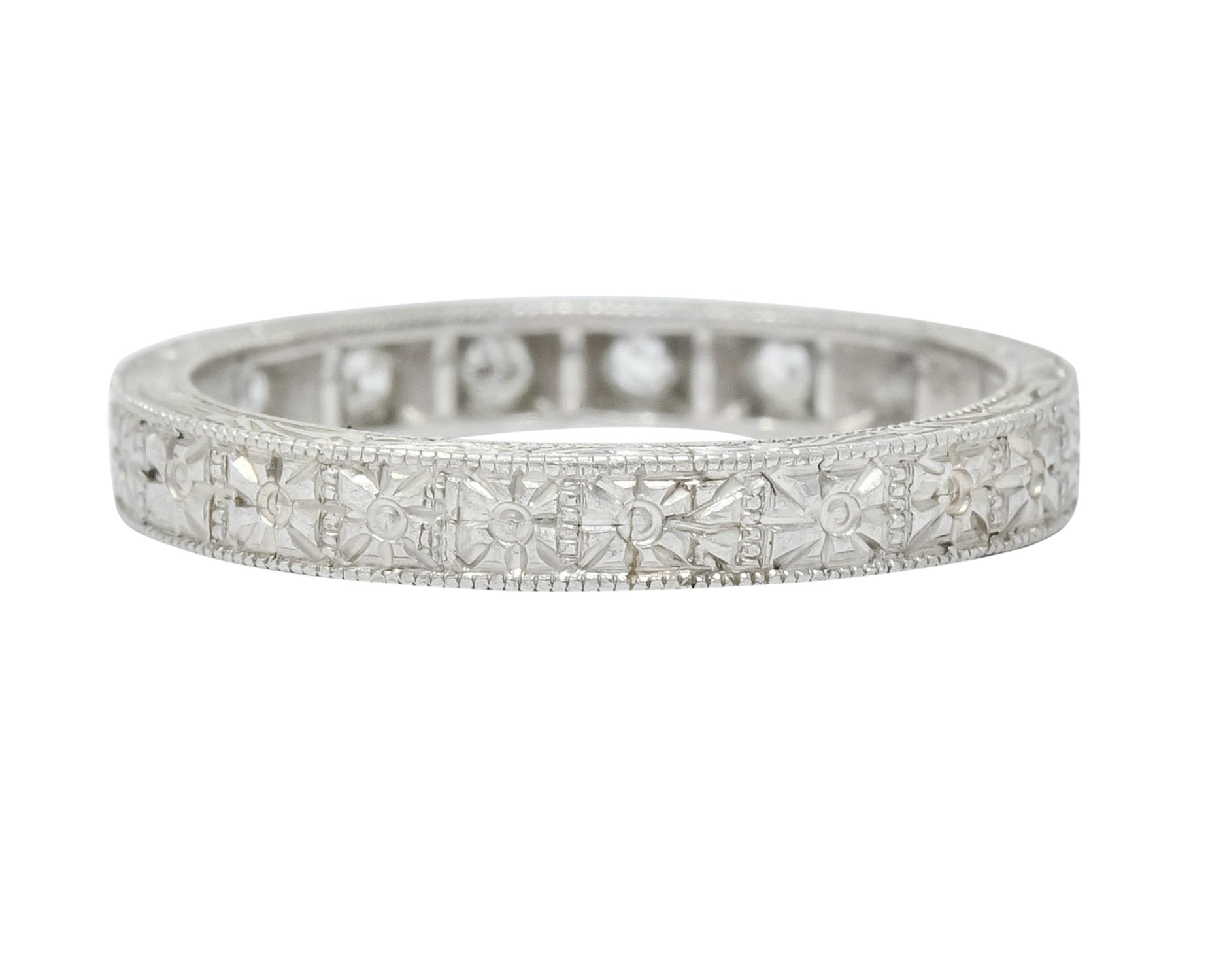 Edwardian Diamond Platinum Orange Blossom Band Stacking Ring - Wilson's Estate Jewelry