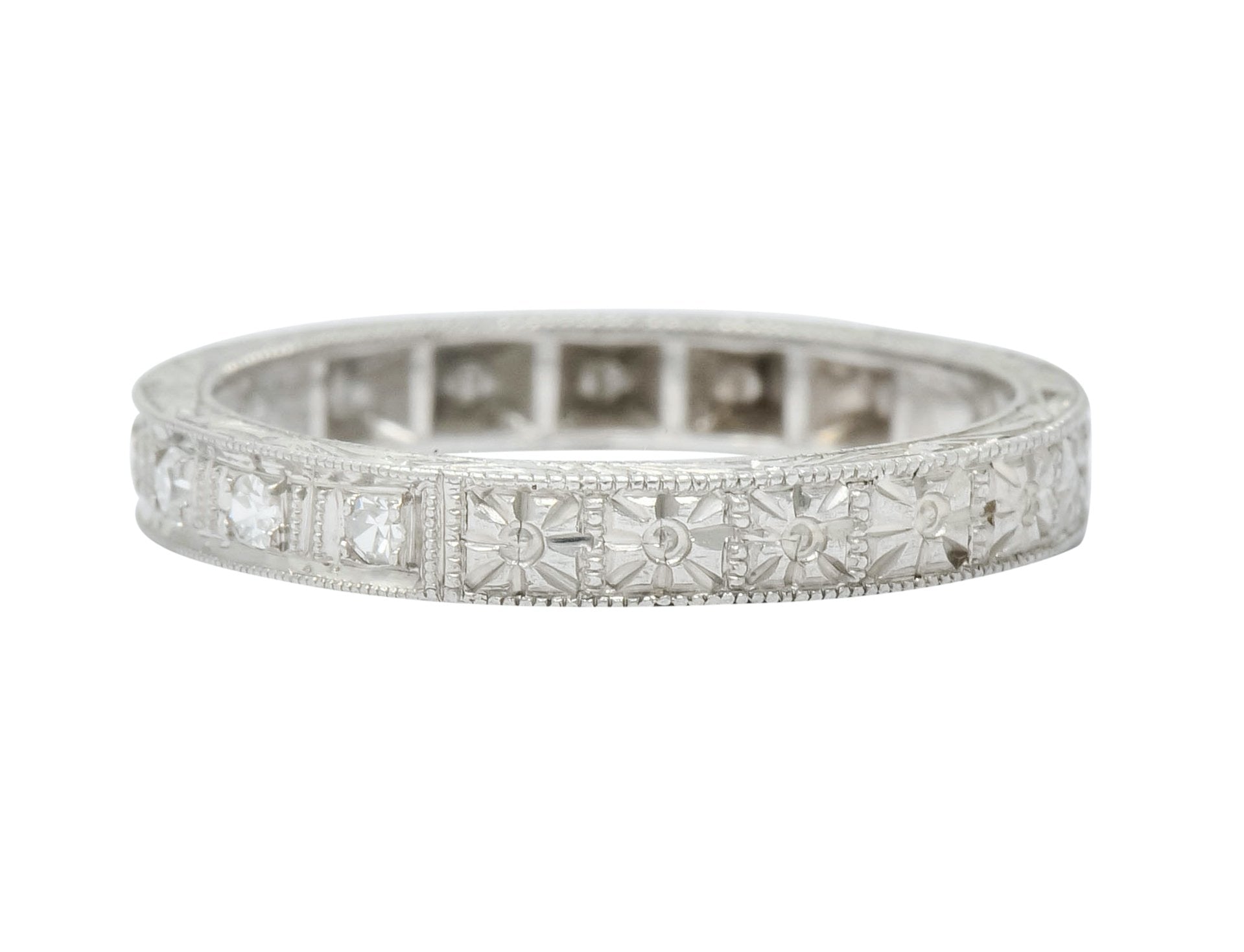 Edwardian Diamond Platinum Orange Blossom Band Stacking Ring - Wilson's Estate Jewelry