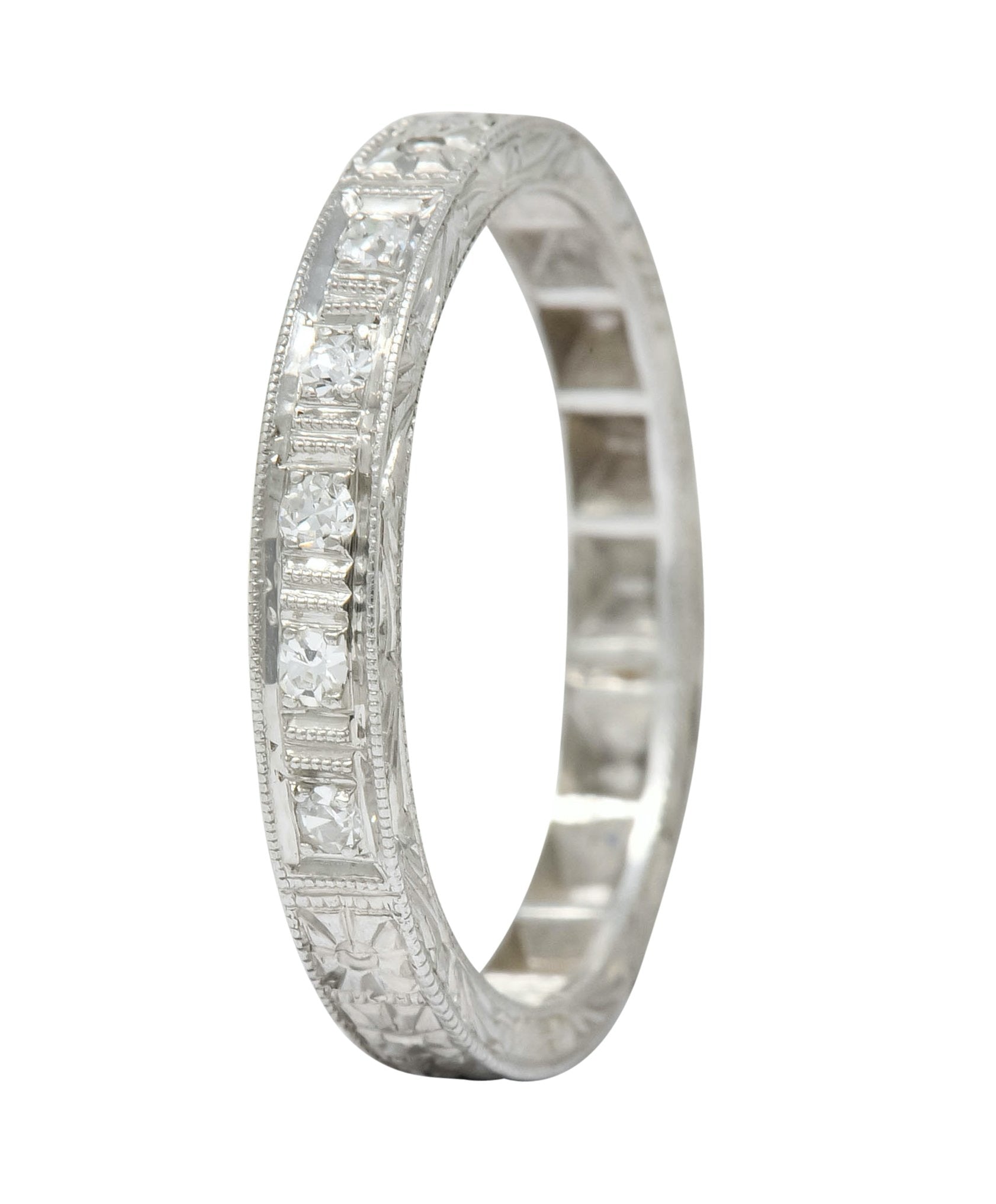 Edwardian Diamond Platinum Orange Blossom Band Stacking Ring - Wilson's Estate Jewelry