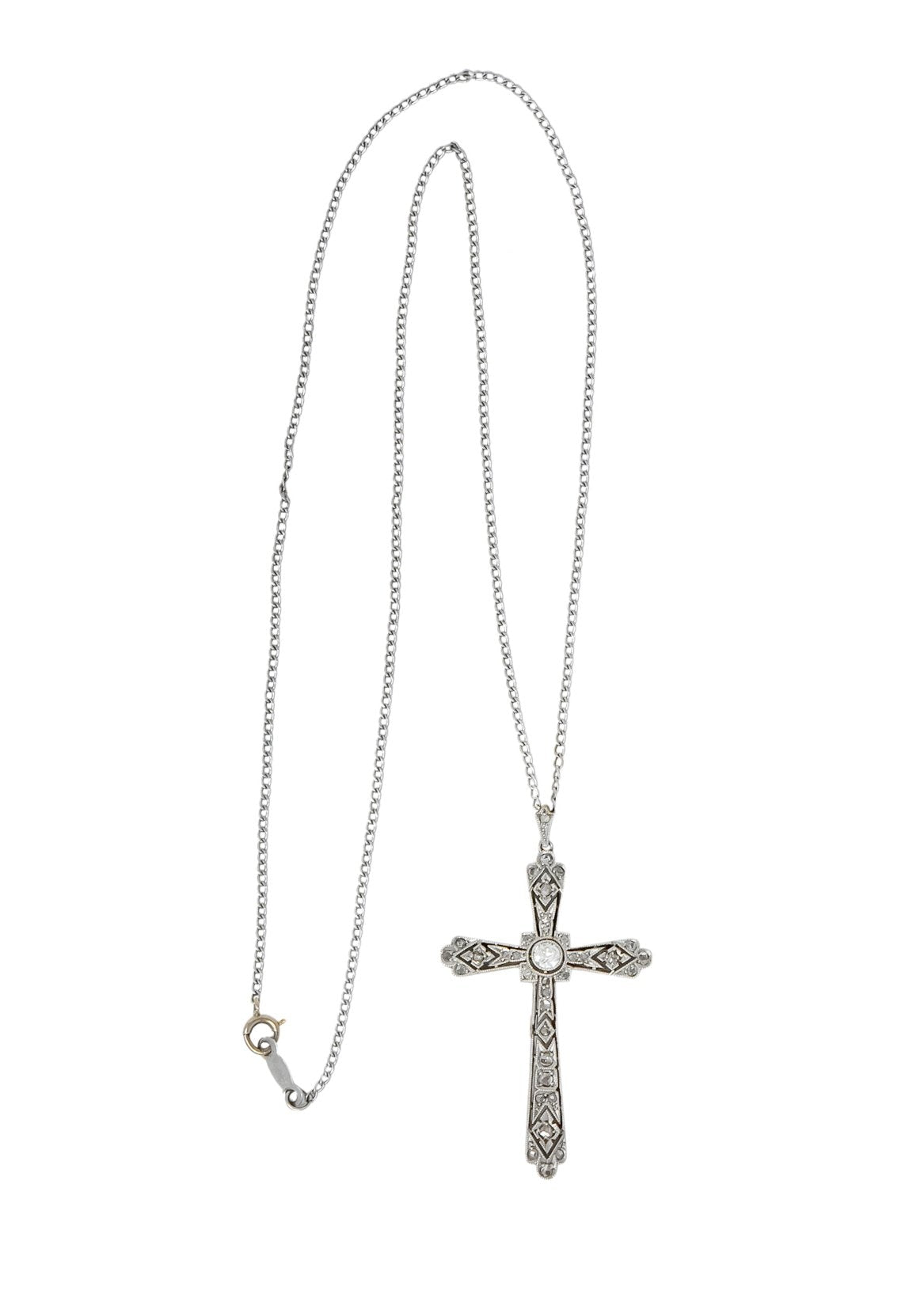 Edwardian Diamond Platinum-Topped 18 Karat Gold Cross Pendant - Wilson's Estate Jewelry