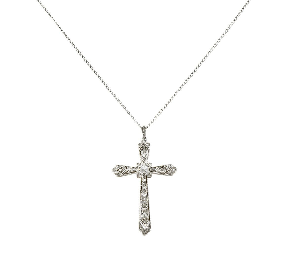 Edwardian Diamond Platinum-Topped 18 Karat Gold Cross Pendant - Wilson's Estate Jewelry