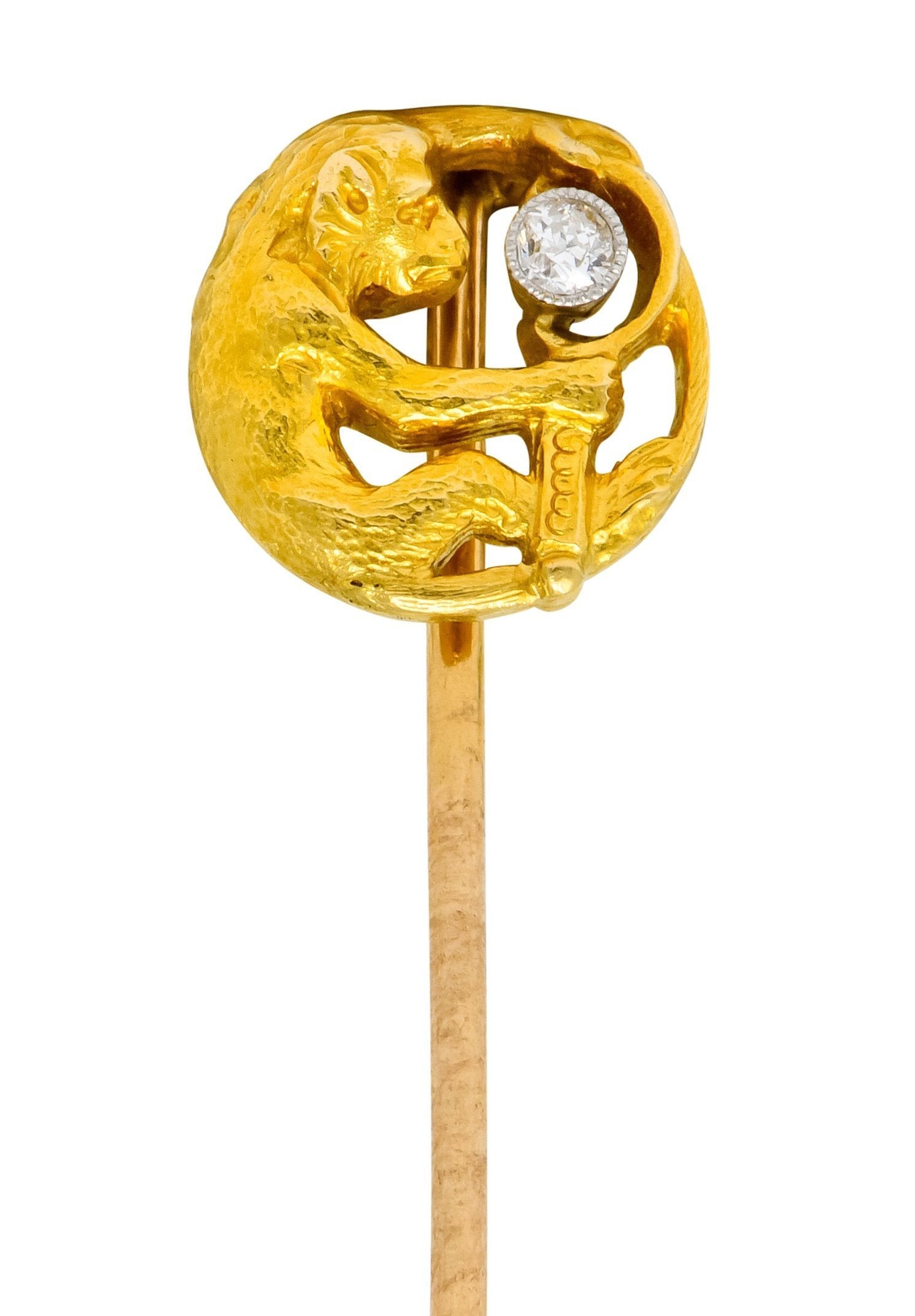 Edwardian Diamond Platinum-Topped 18 Karat Gold Monkey Stickpin - Wilson's Estate Jewelry