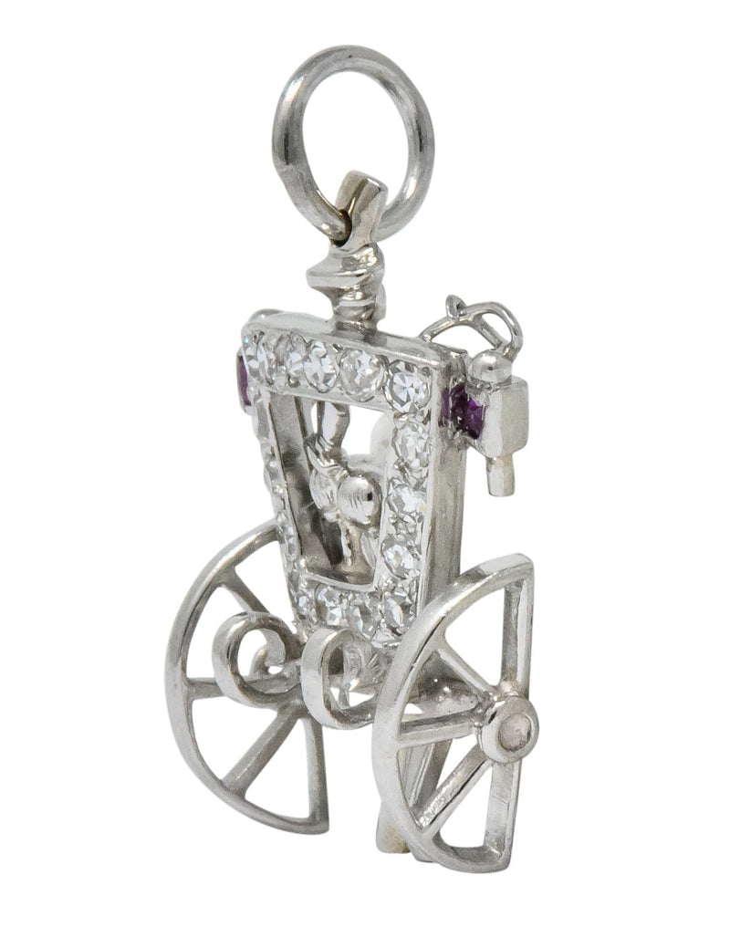 Edwardian Diamond Ruby Platinum Just Married Couple in Carriage Charm - Wilson's Estate Jewelry