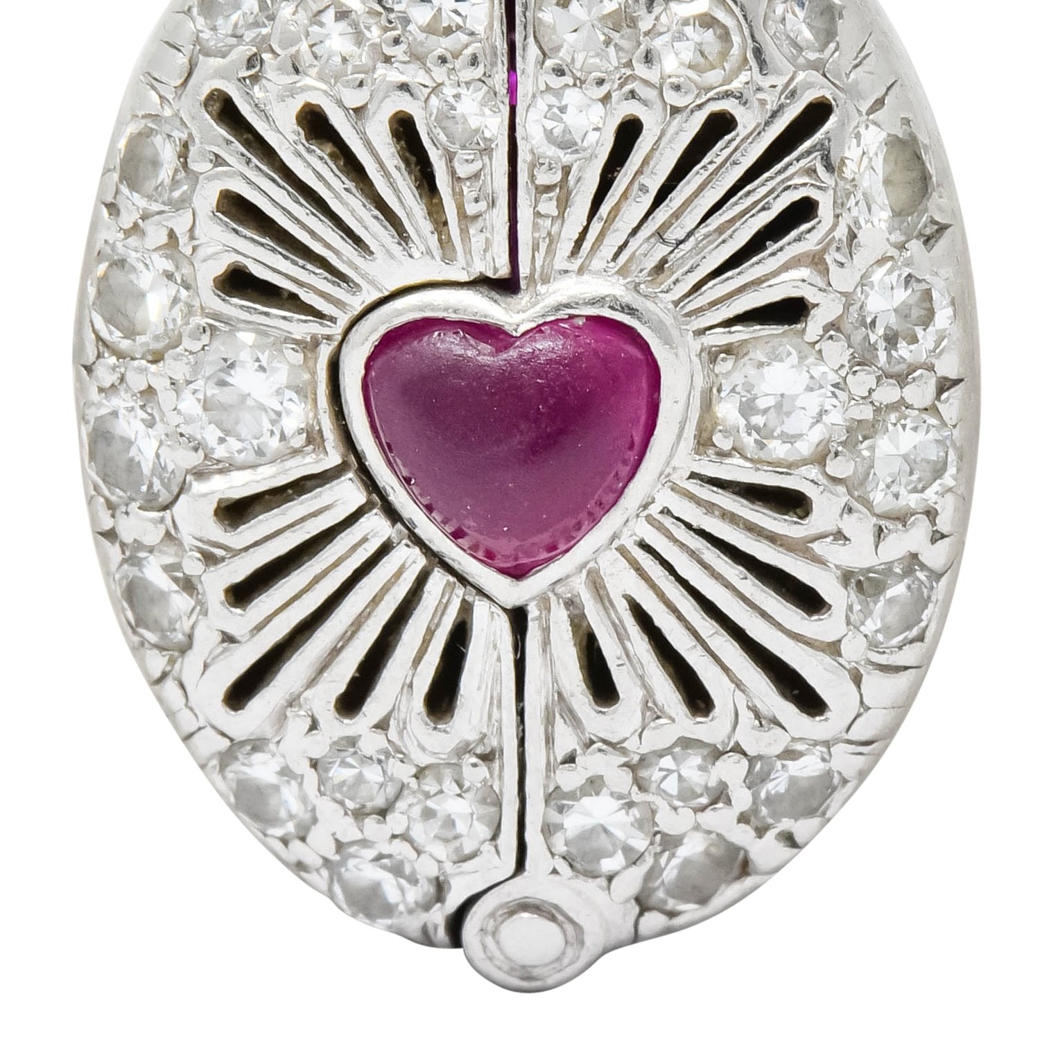 Edwardian Ruby Diamond Platinum Sacred Heart Cross Articulated Charm - Wilson's Estate Jewelry