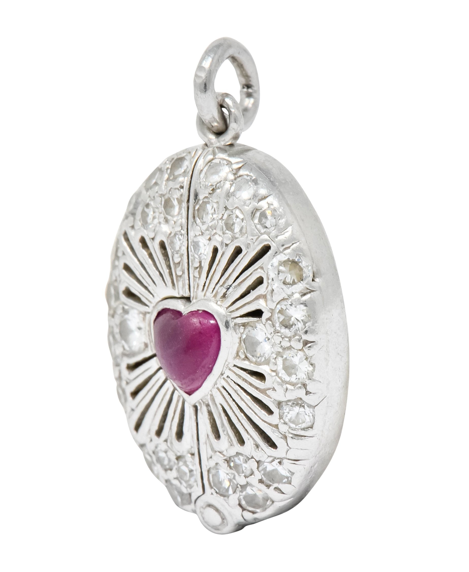 Edwardian Ruby Diamond Platinum Sacred Heart Cross Articulated Charm - Wilson's Estate Jewelry