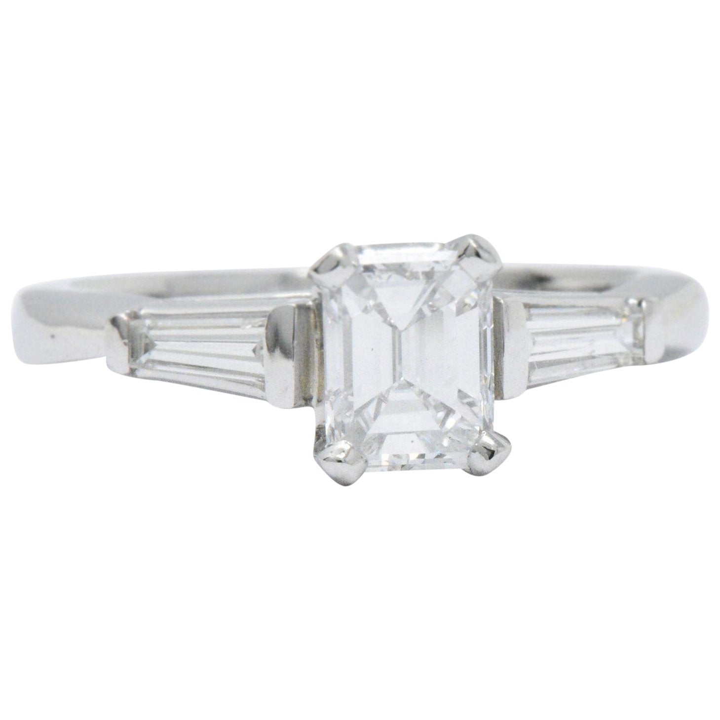 Elegant Retro 1.15 CTW Emerald Cut Diamond Platinum Engagement Ring GIA Wilson's Estate Jewelry