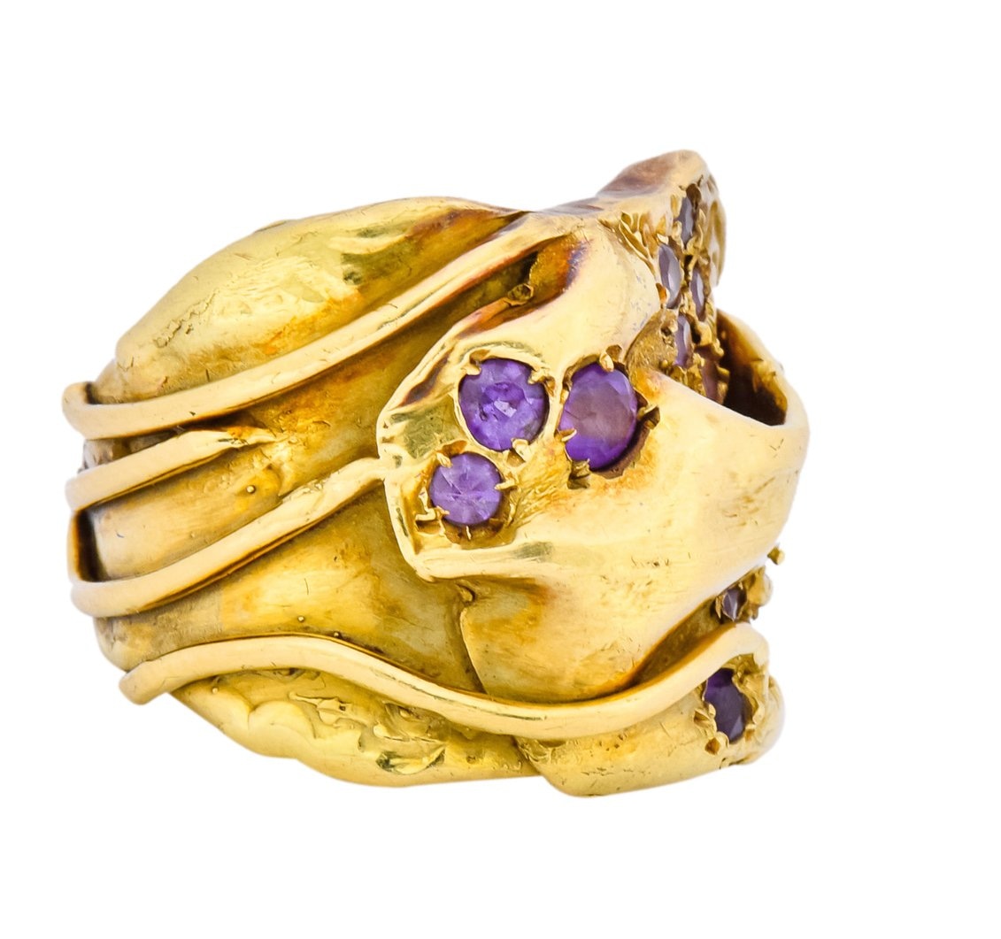 Elizabeth Gage British 1986 Vintage Amethyst 18 Karat Gold Band Ring - Wilson's Estate Jewelry