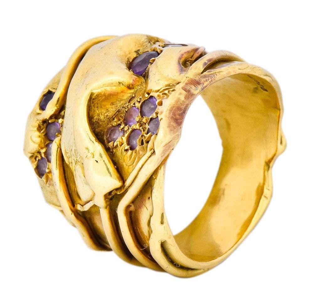 Elizabeth Gage British 1986 Vintage Amethyst 18 Karat Gold Band Ring - Wilson's Estate Jewelry