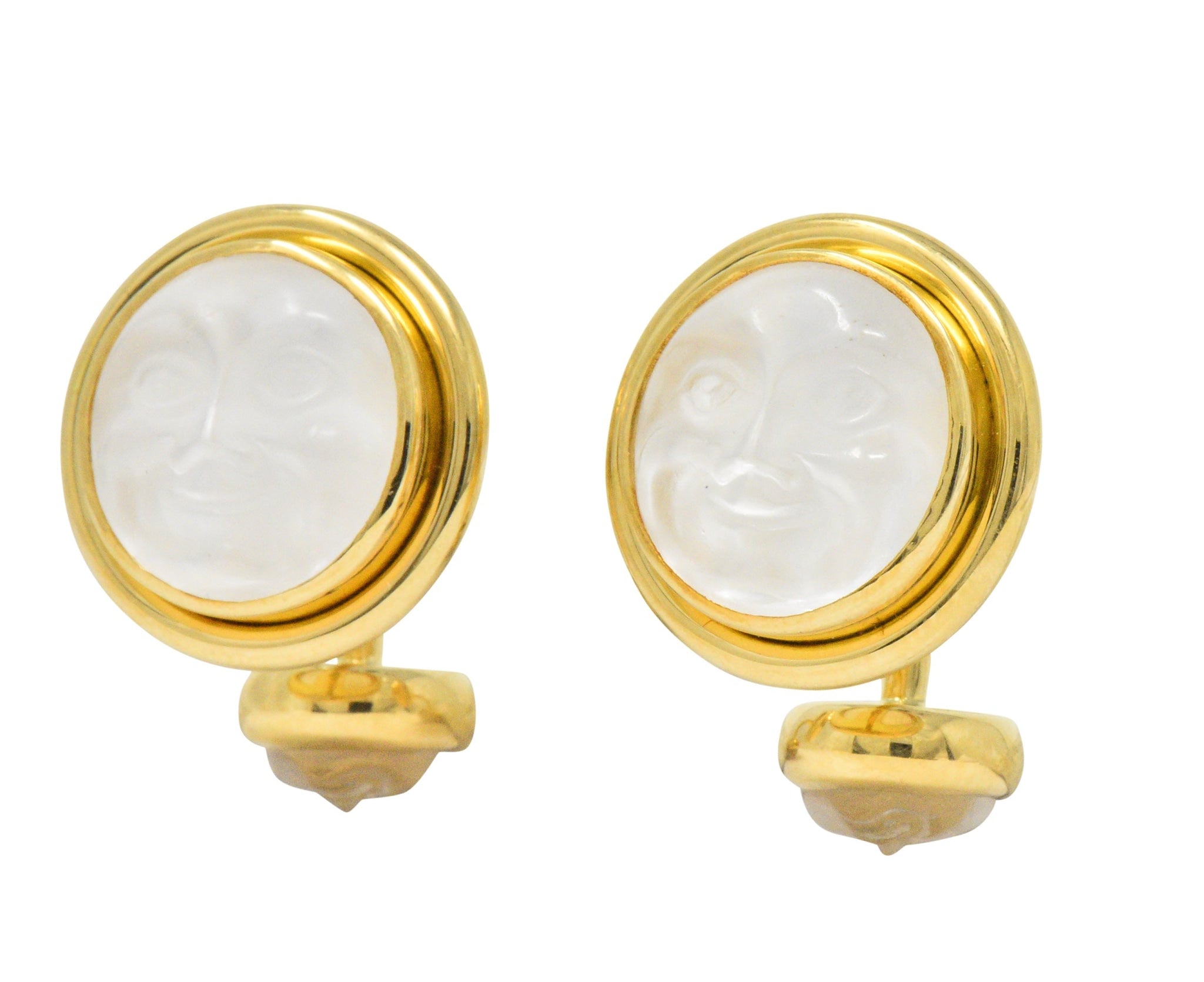 Elizabeth Locke Rock Crystal Mother-Of-Pearl 18 Karat Gold Man-In-The-Moon Cufflinks Wilson's Estate Jewelry