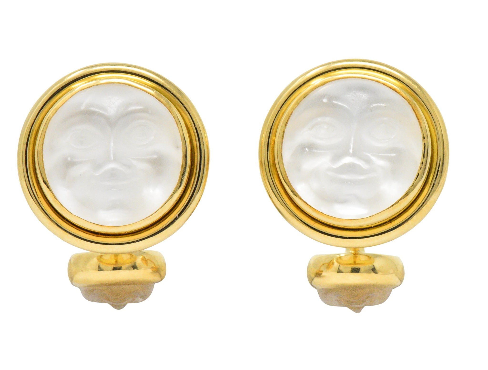 Elizabeth Locke Rock Crystal Mother-Of-Pearl 18 Karat Gold Man-In-The-Moon Cufflinks Wilson's Estate Jewelry