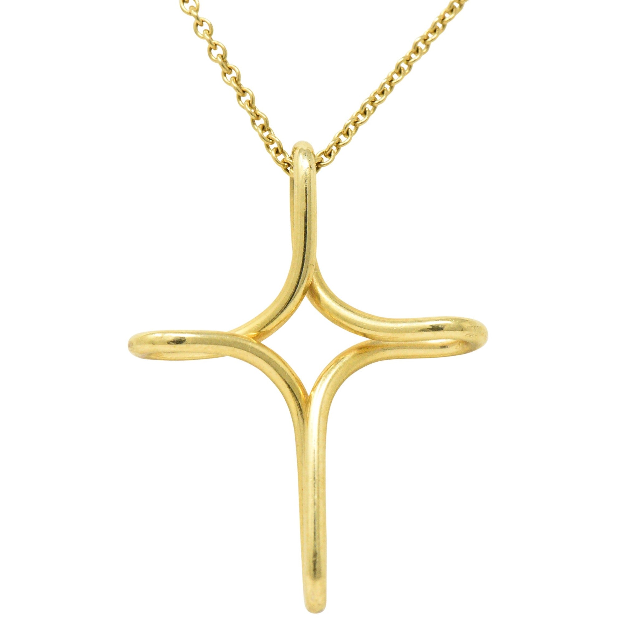 Elsa Peretti Tiffany & Co. 18 Karat Gold Infinity Cross Pendant Necklace Wilson's Estate Jewelry