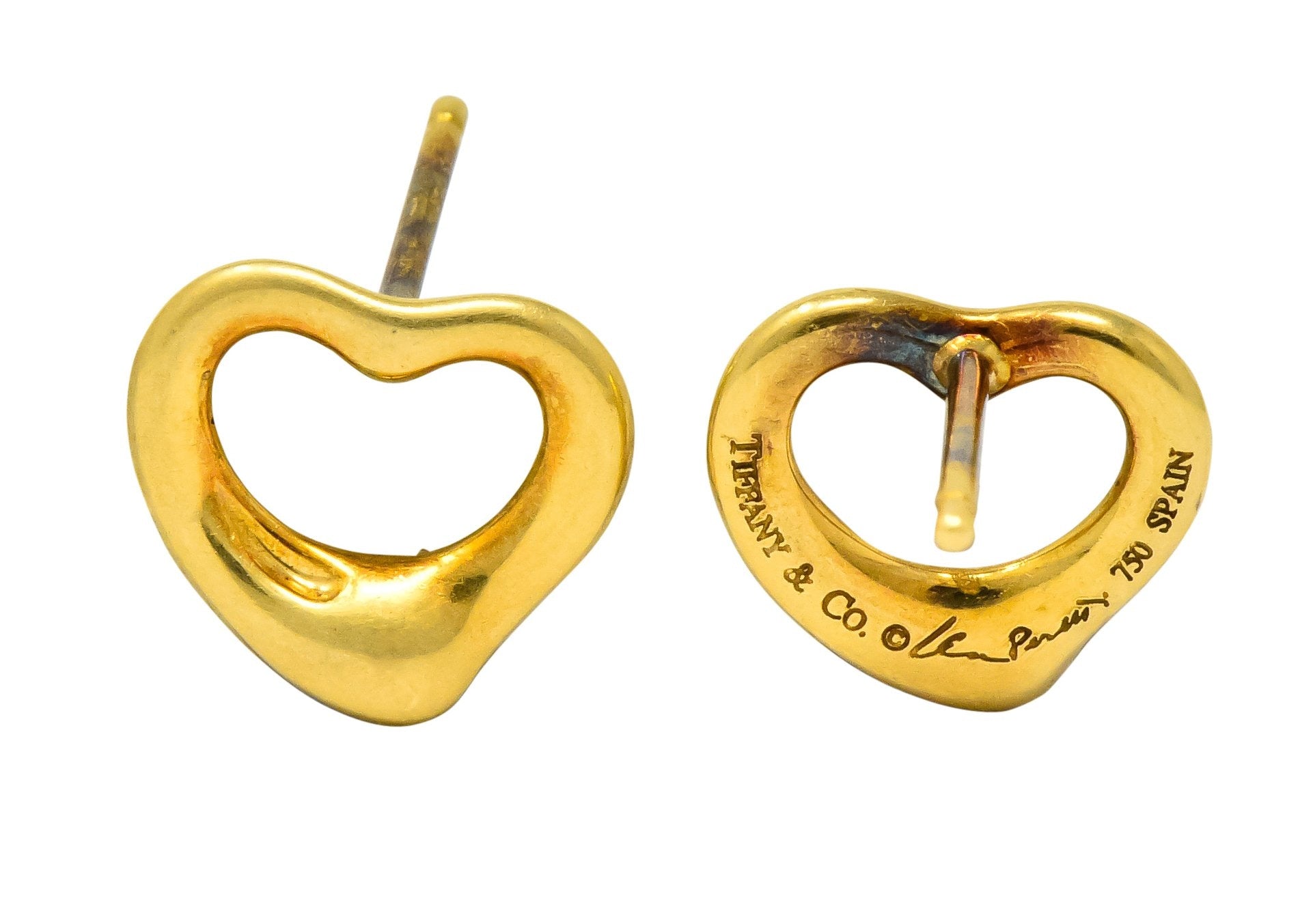 Elsa Peretti Tiffany & Co. 18 Karat Gold Open Heart Earrings - Wilson's Estate Jewelry