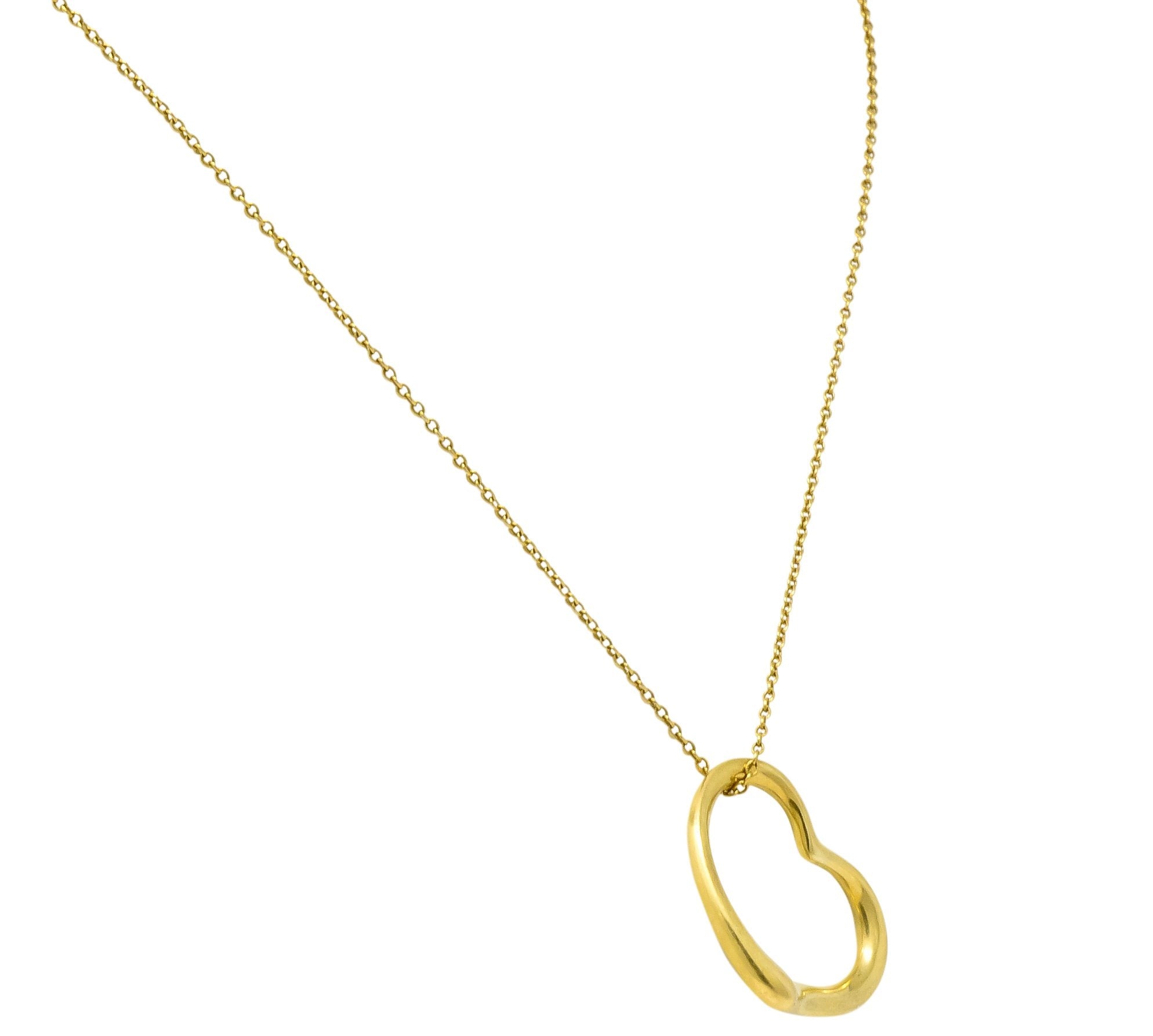 Elsa Peretti Tiffany & Co. 18 Karat Gold Open Heart Pendant Necklace - Wilson's Estate Jewelry