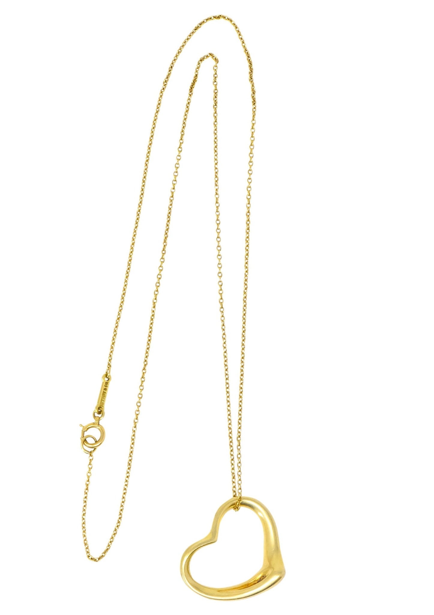 Elsa Peretti Tiffany & Co. 18 Karat Gold Open Heart Pendant Necklace - Wilson's Estate Jewelry