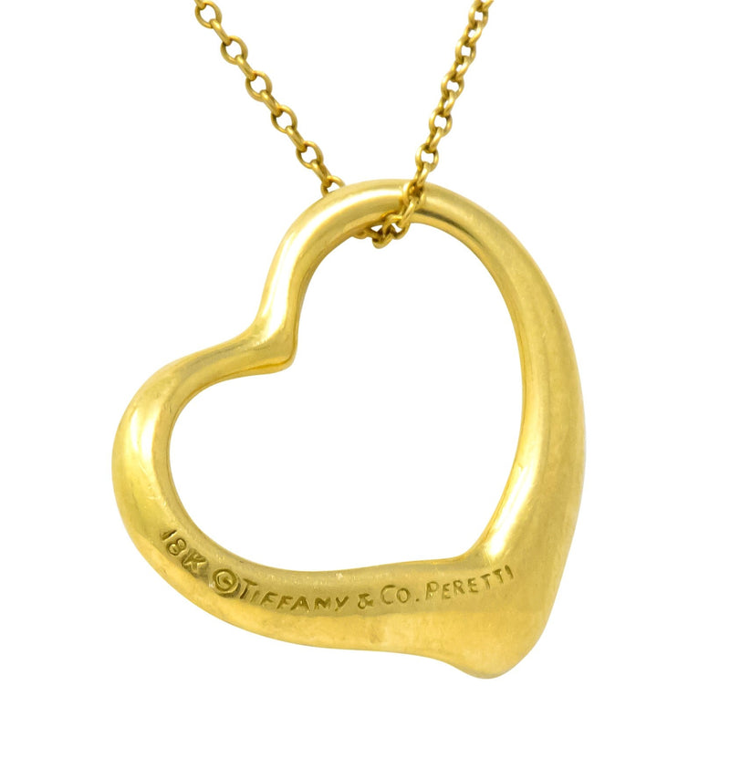 Elsa Peretti Tiffany & Co. 18 Karat Gold Open Heart Pendant Necklace - Wilson's Estate Jewelry