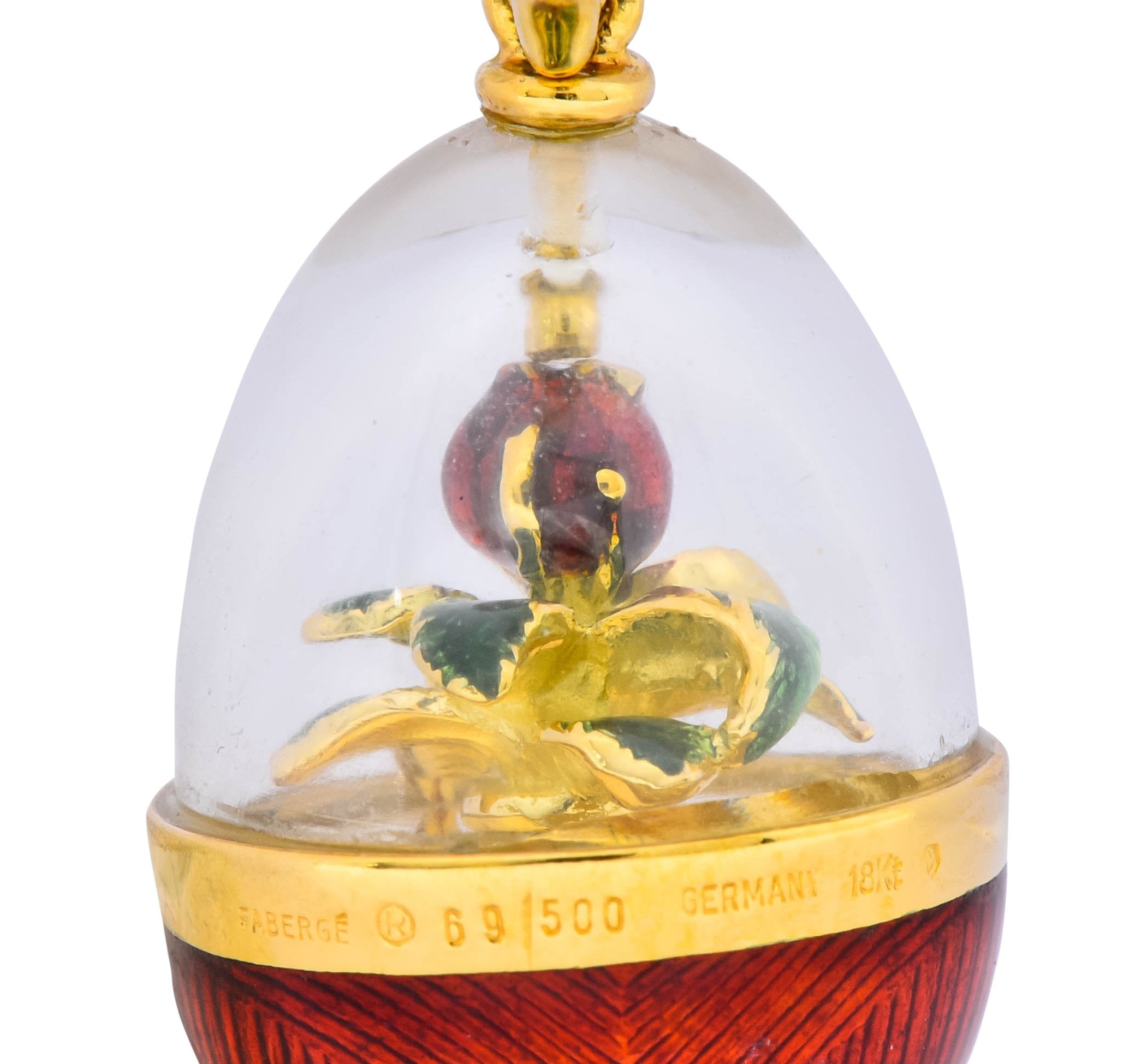 Faberge Enamel Egg Diamond 18 Karat Gold German Rose Flower Pendant - Wilson's Estate Jewelry