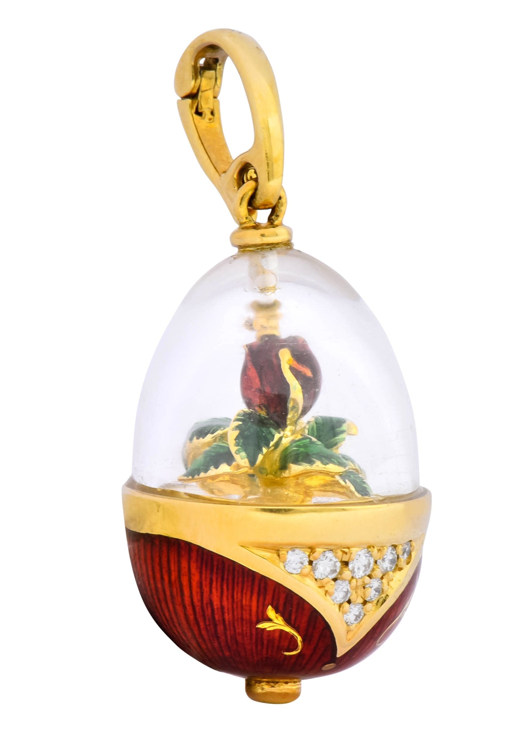 Faberge Enamel Egg Diamond 18 Karat Gold German Rose Flower Pendant - Wilson's Estate Jewelry