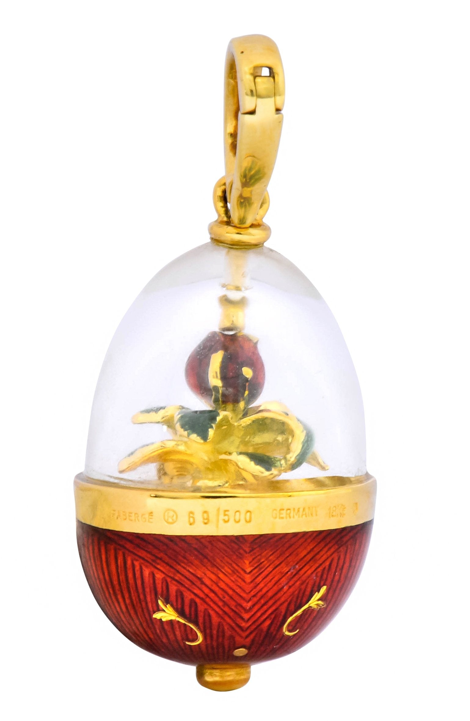 Faberge Enamel Egg Diamond 18 Karat Gold German Rose Flower Pendant - Wilson's Estate Jewelry
