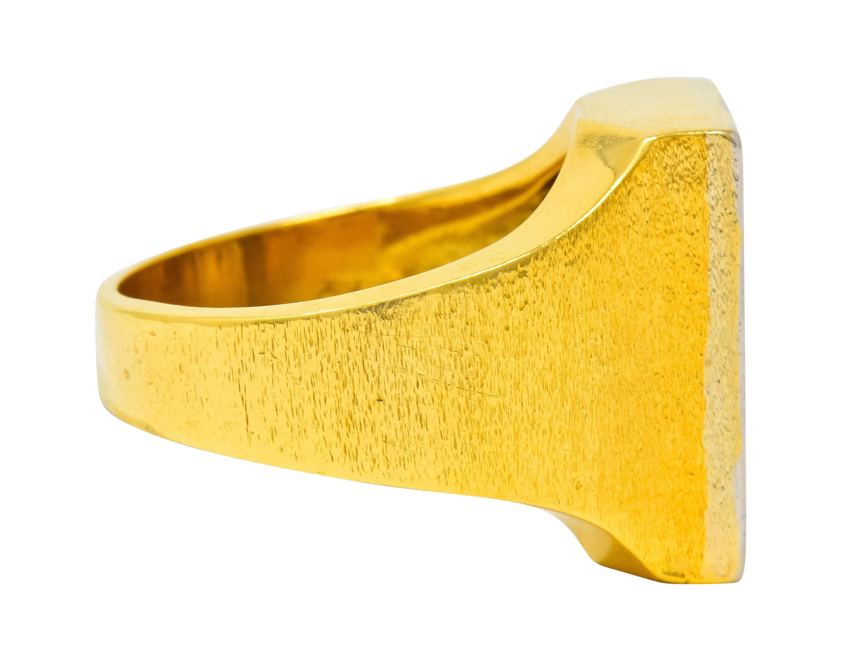 Fancy Colored Diamond Platinum 18 Karat Gold Unisex Oil Rig Signet Ring - Wilson's Estate Jewelry