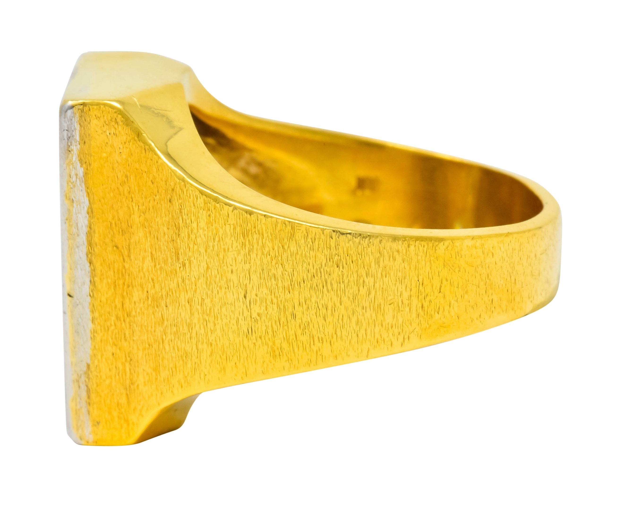 Fancy Colored Diamond Platinum 18 Karat Gold Unisex Oil Rig Signet Ring - Wilson's Estate Jewelry