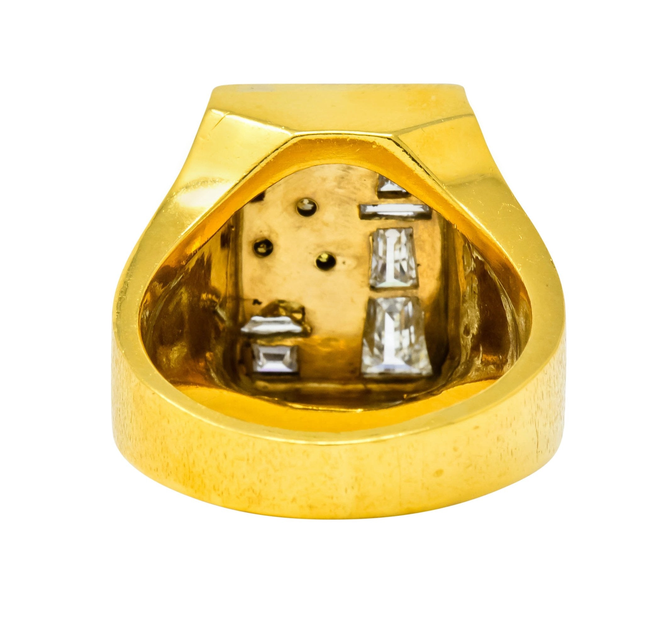 Fancy Colored Diamond Platinum 18 Karat Gold Unisex Oil Rig Signet Ring - Wilson's Estate Jewelry