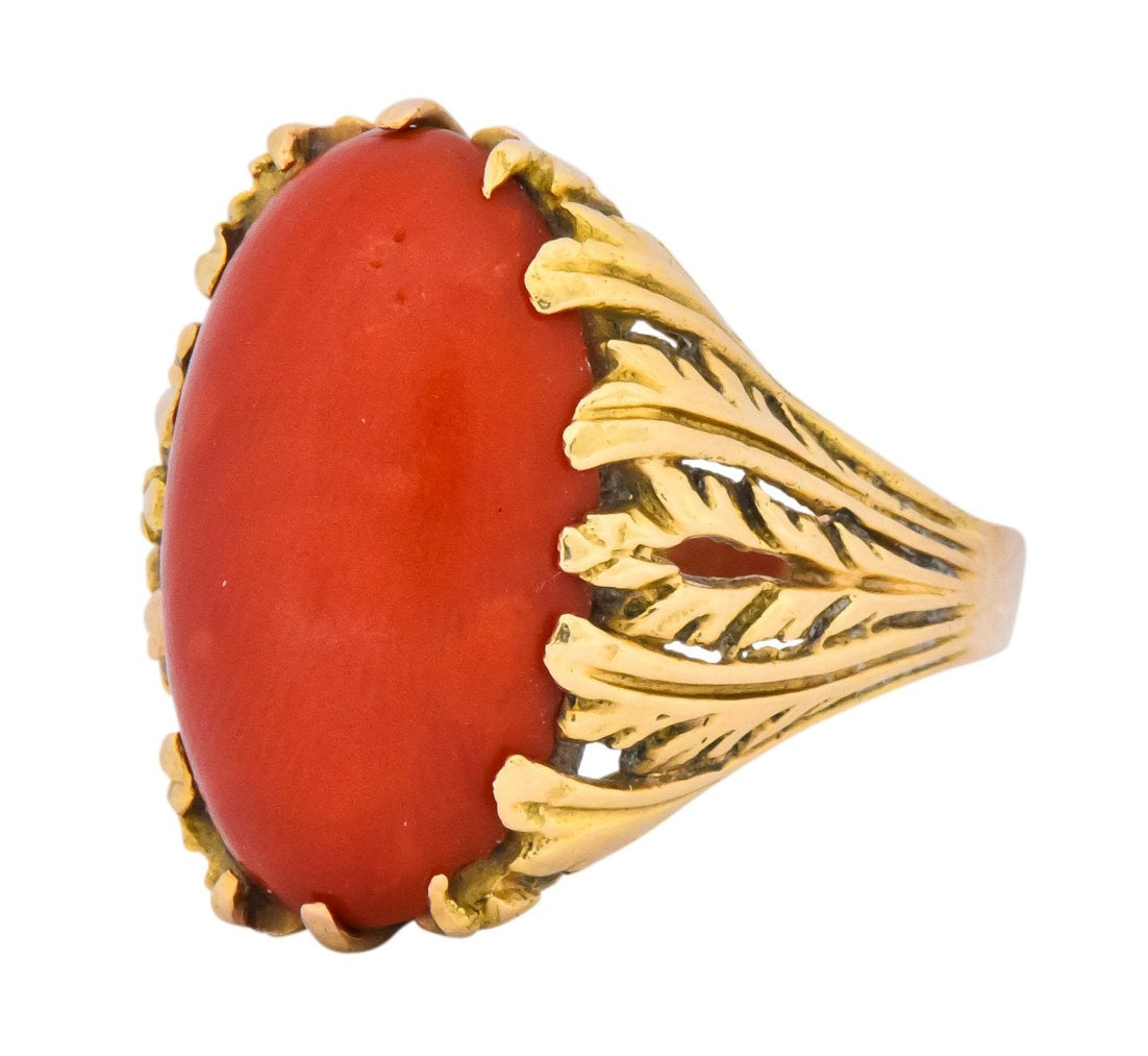 Fascinating Vintage Italian Coral 18 Karat Gold Ring - Wilson's Estate Jewelry