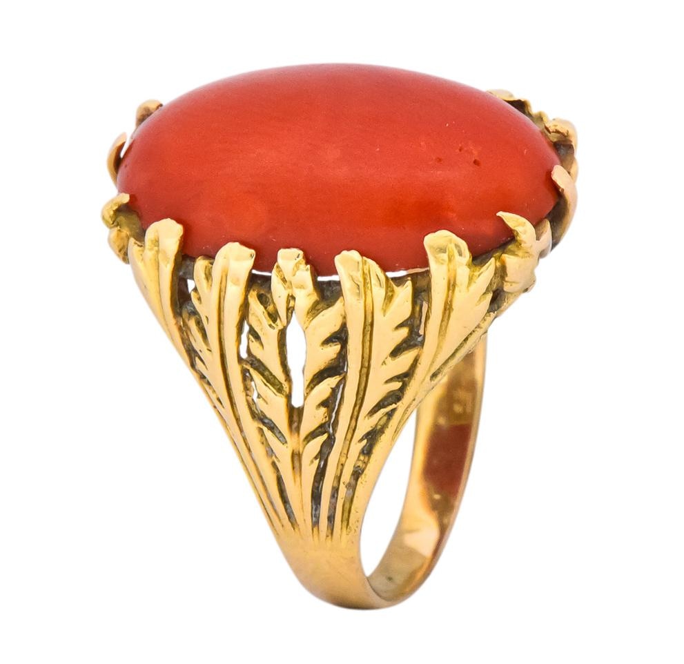 Fascinating Vintage Italian Coral 18 Karat Gold Ring - Wilson's Estate Jewelry