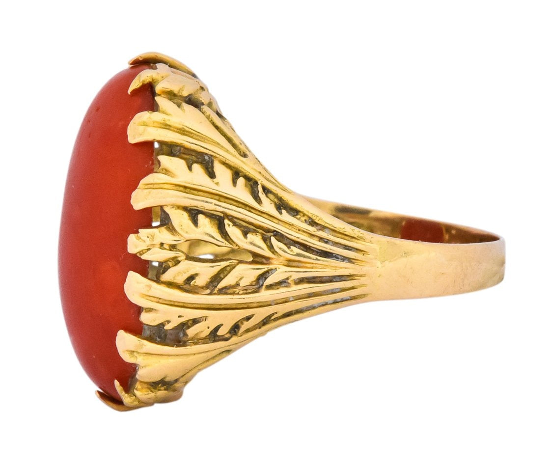 Fascinating Vintage Italian Coral 18 Karat Gold Ring - Wilson's Estate Jewelry