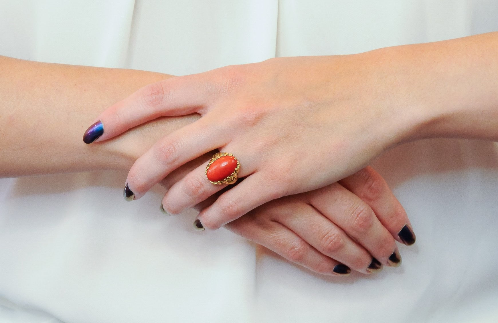 Fascinating Vintage Italian Coral 18 Karat Gold Ring - Wilson's Estate Jewelry