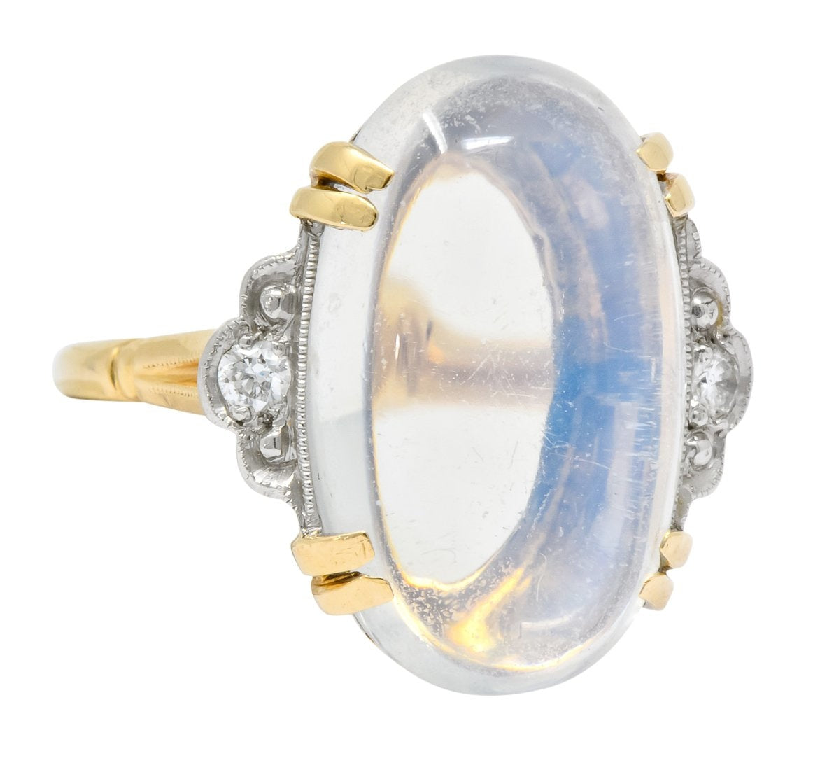 Felger Inc. 1940's Retro Moonstone Diamond Platinum-Topped 14 Karat Gold Ring - Wilson's Estate Jewelry