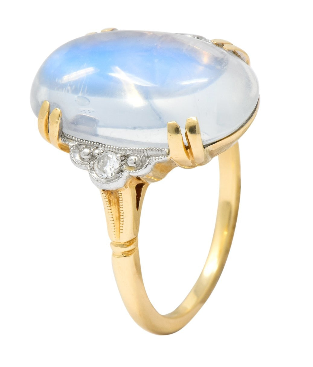 Felger Inc. 1940's Retro Moonstone Diamond Platinum-Topped 14 Karat Gold Ring - Wilson's Estate Jewelry