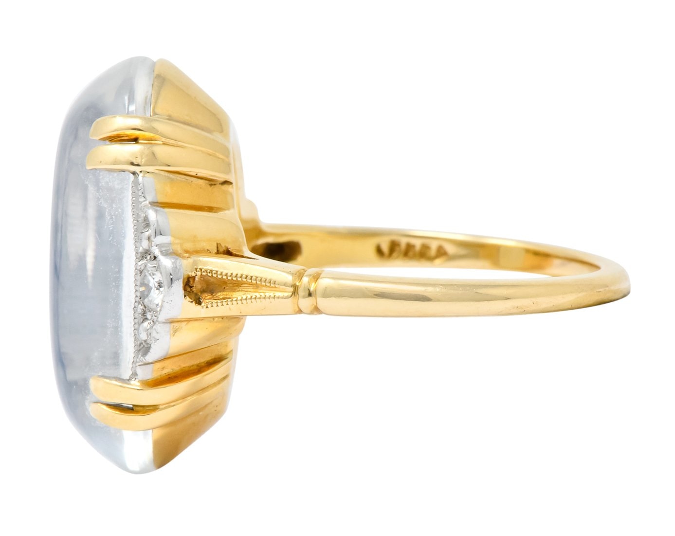 Felger Inc. 1940's Retro Moonstone Diamond Platinum-Topped 14 Karat Gold Ring - Wilson's Estate Jewelry