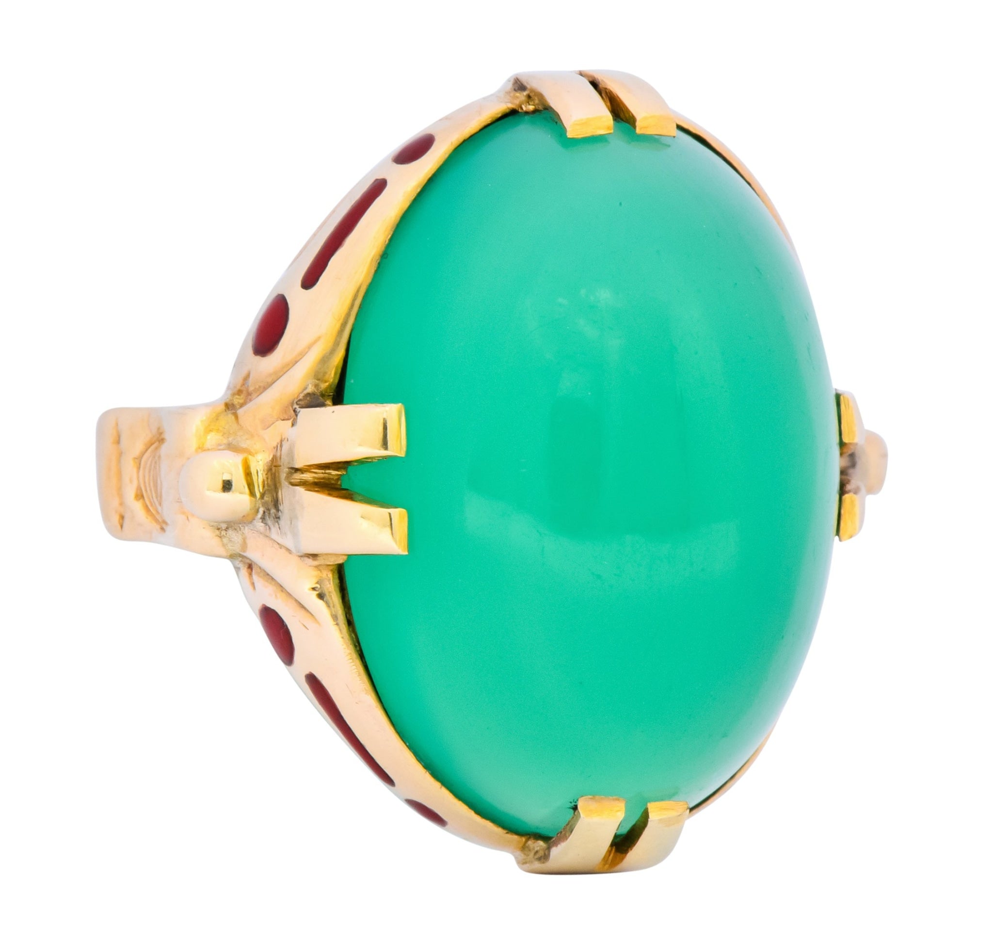 Felger Inc. Art Deco Egyptian Revival Enamel Chrysoprase Ring - Wilson's Estate Jewelry