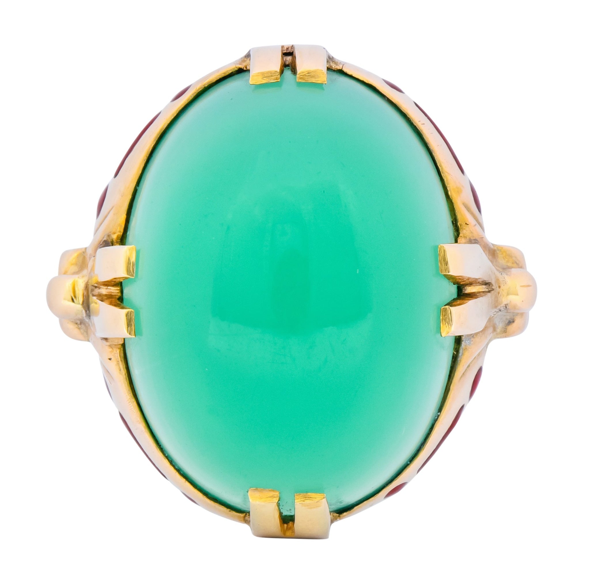 Felger Inc. Art Deco Egyptian Revival Enamel Chrysoprase Ring - Wilson's Estate Jewelry