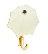 Fred Joaillier French Retro Sapphire 18 Karat Gold Enamel Umbrella Brooch - Wilson's Estate Jewelry