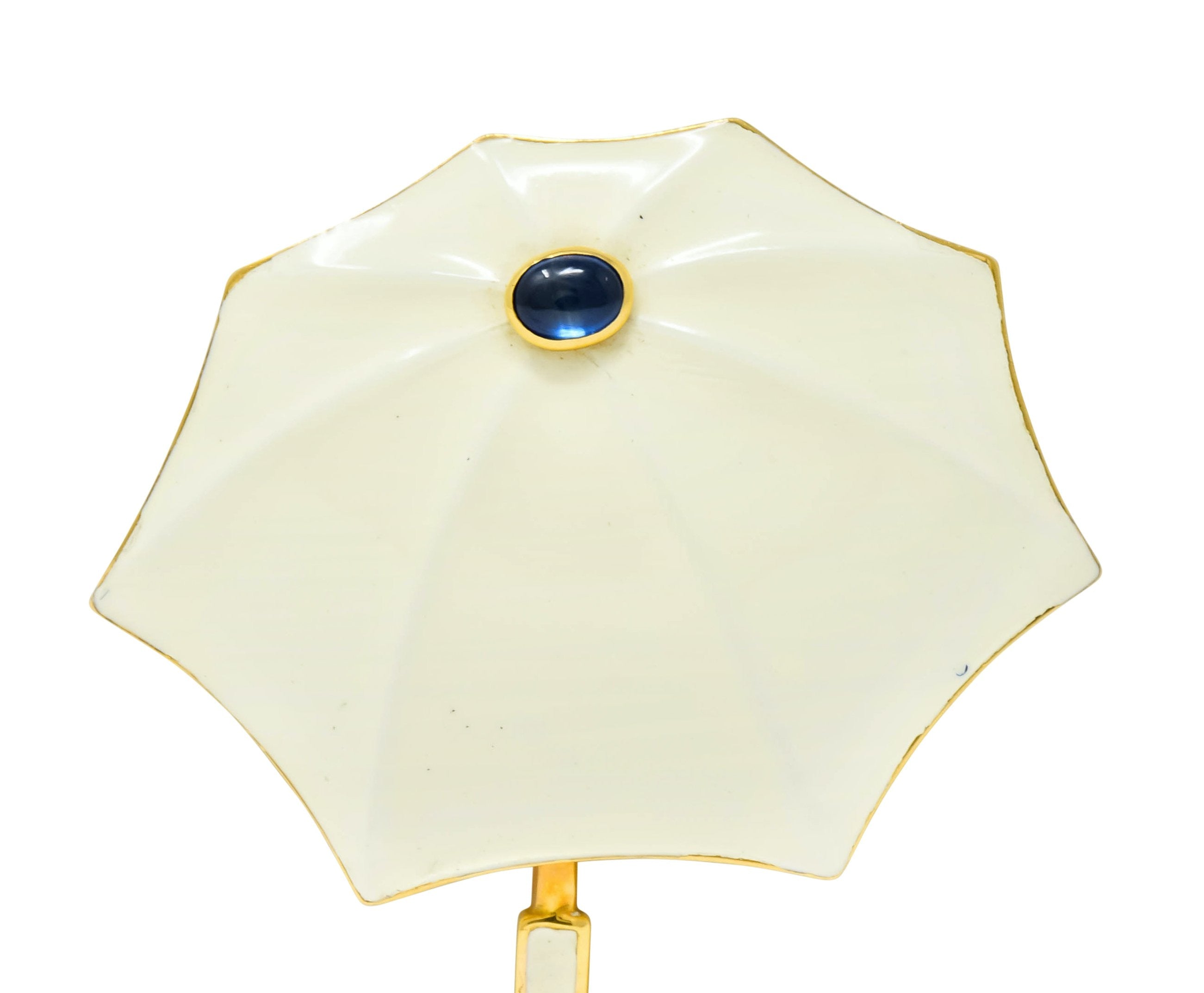 Fred Joaillier French Retro Sapphire 18 Karat Gold Enamel Umbrella Brooch - Wilson's Estate Jewelry