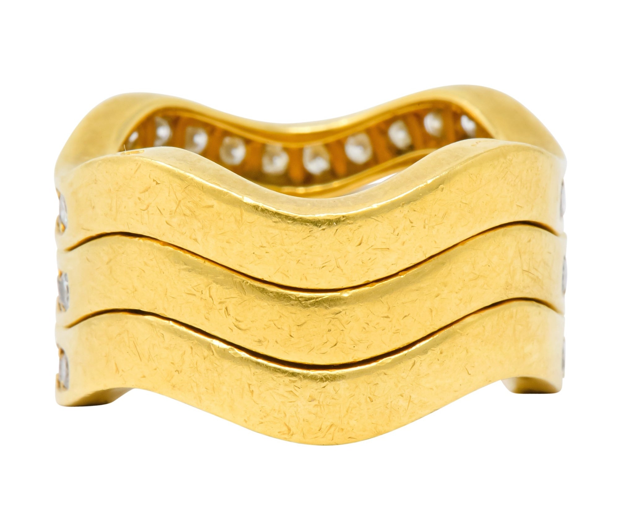 French Cartier 1.56 CTW Diamond 18 Karat Gold Wave Triple Band Stack Rings - Wilson's Estate Jewelry