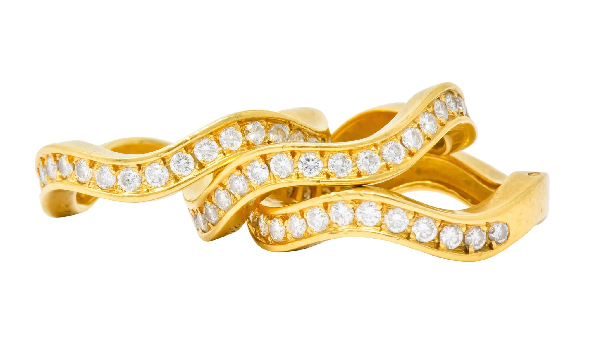 French Cartier 1.56 CTW Diamond 18 Karat Gold Wave Triple Band Stack Rings - Wilson's Estate Jewelry