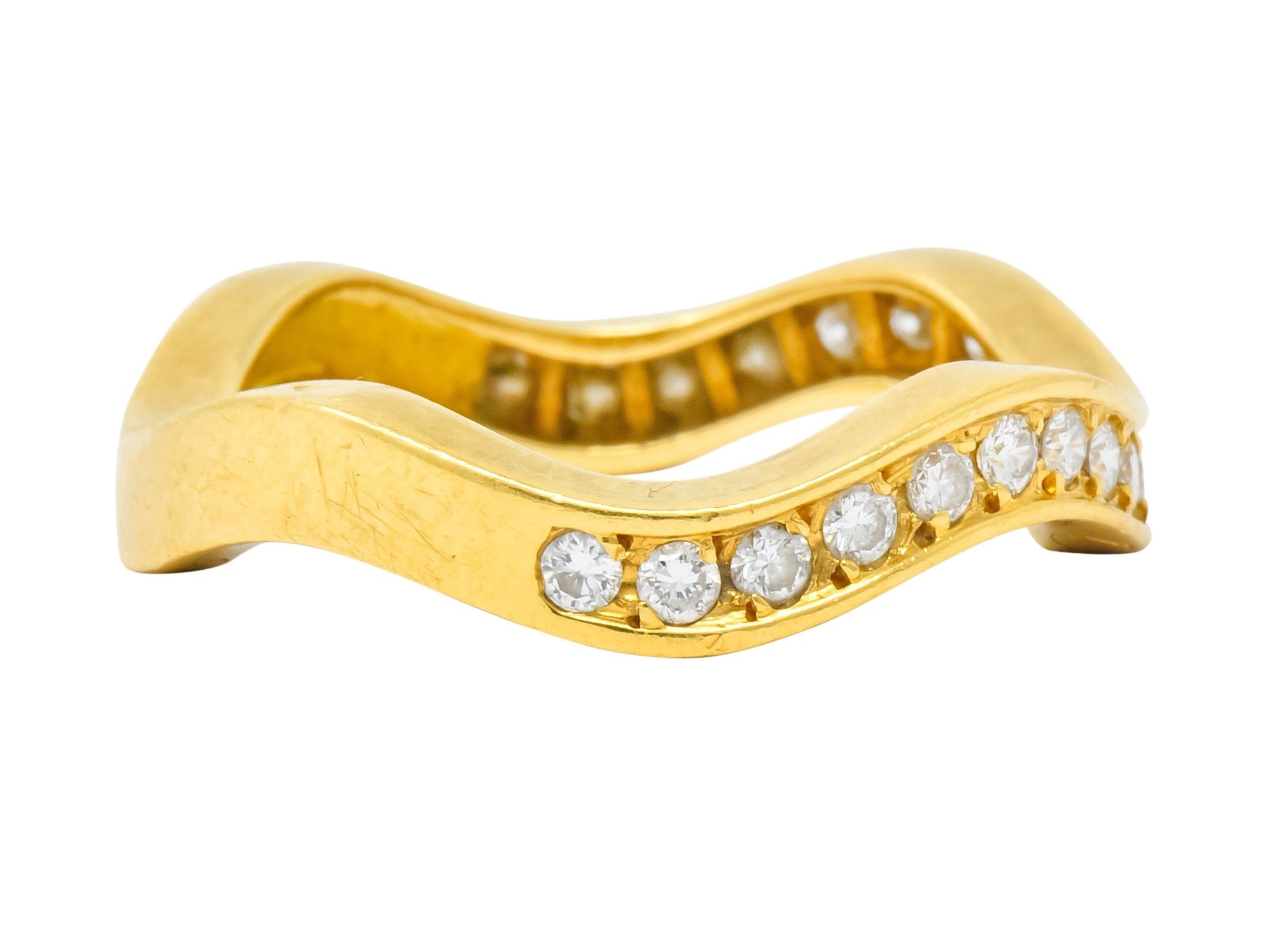 French Cartier 1.56 CTW Diamond 18 Karat Gold Wave Triple Band Stack Rings - Wilson's Estate Jewelry