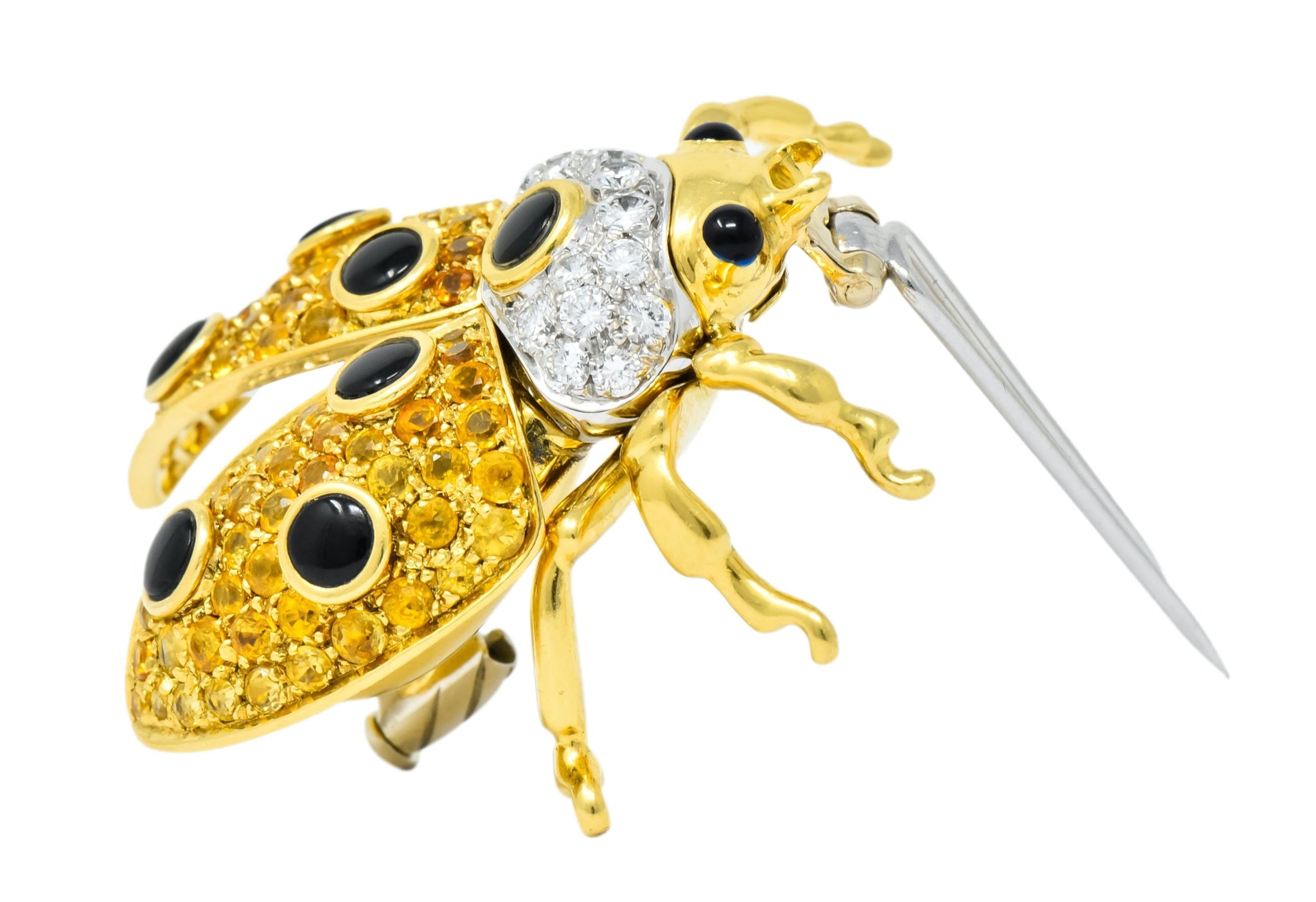 Garavelli 4.80 CTW Yellow Sapphire Diamond Enamel 18 Karat Gold Ladybug Brooch - Wilson's Estate Jewelry