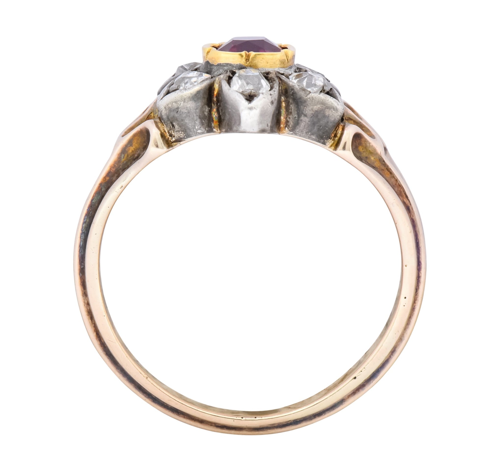 Georgian Diamond Ruby Silver 14 Karat Gold Cluster Ring Circa 1870 - Wilson's Estate Jewelry
