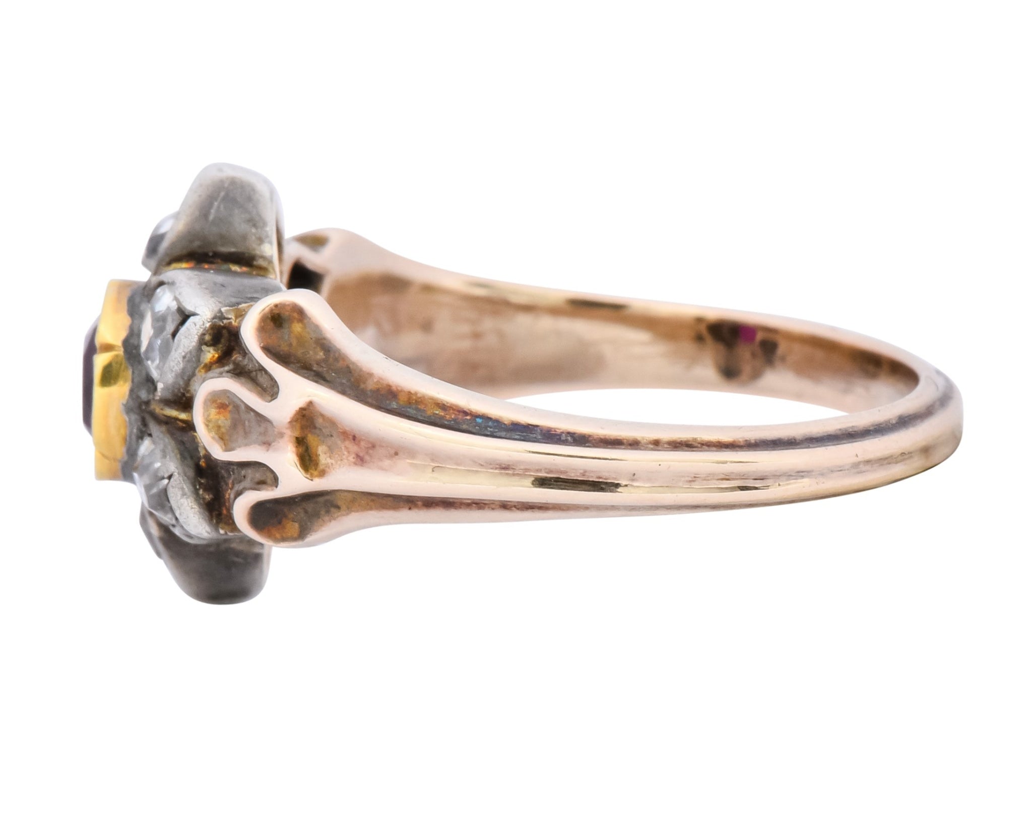 Georgian Diamond Ruby Silver 14 Karat Gold Cluster Ring Circa 1870 - Wilson's Estate Jewelry
