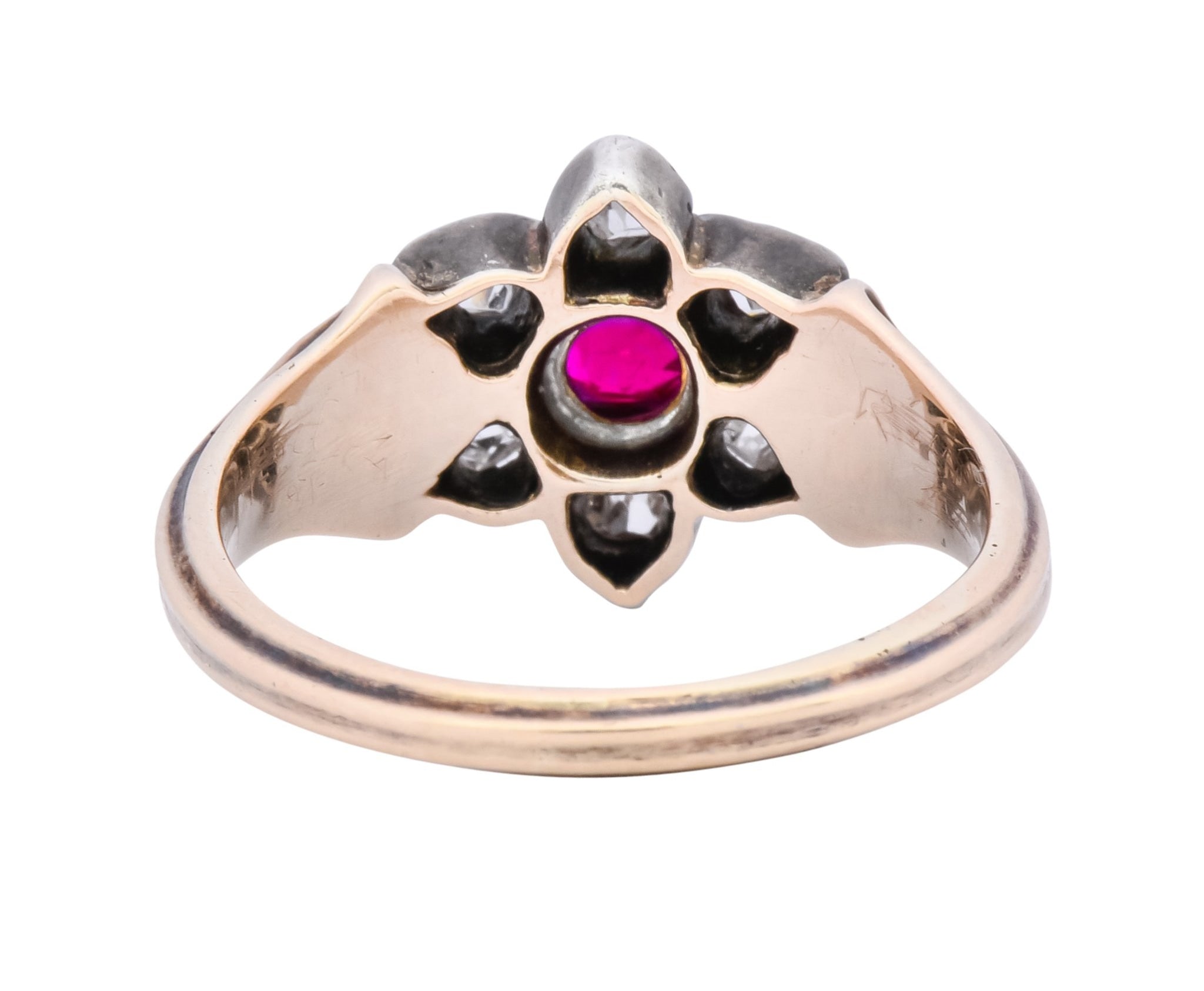 Georgian Diamond Ruby Silver 14 Karat Gold Cluster Ring Circa 1870 - Wilson's Estate Jewelry
