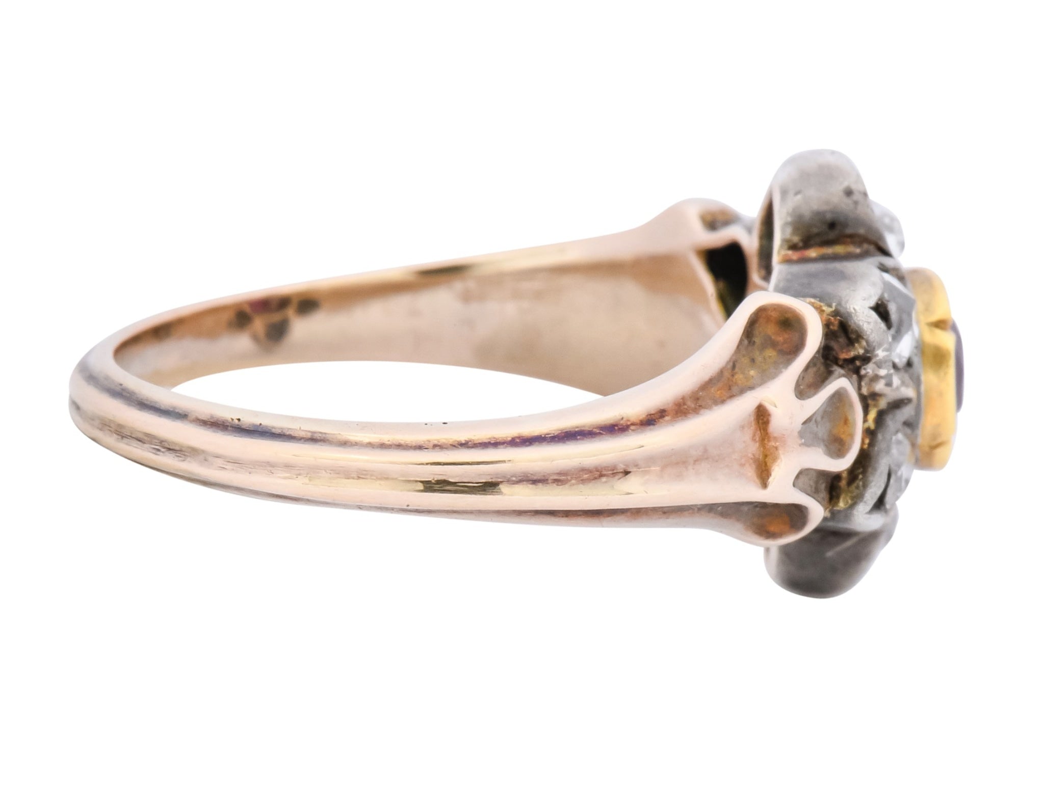 Georgian Diamond Ruby Silver 14 Karat Gold Cluster Ring Circa 1870 - Wilson's Estate Jewelry