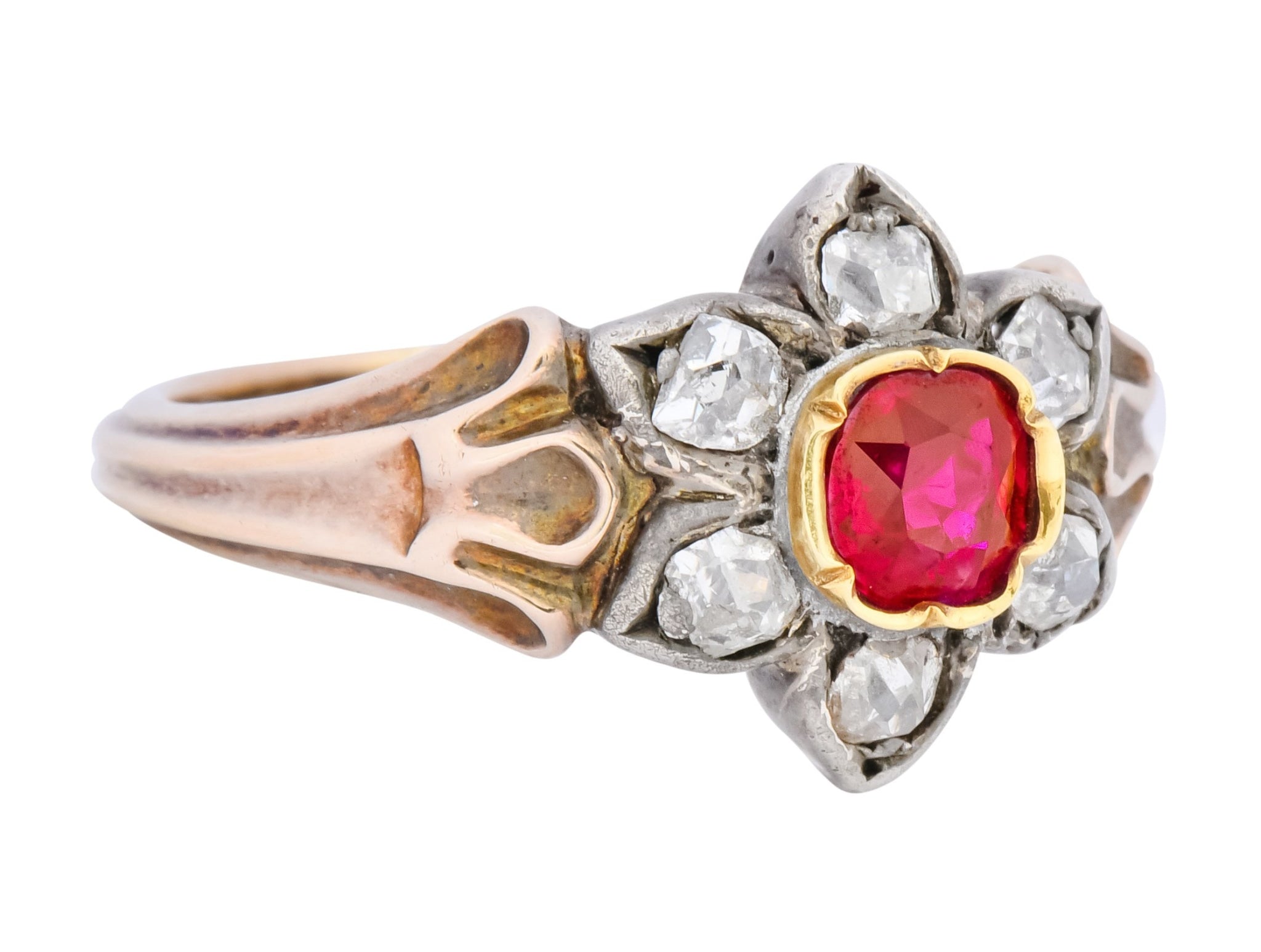 Georgian Diamond Ruby Silver 14 Karat Gold Cluster Ring Circa 1870 - Wilson's Estate Jewelry