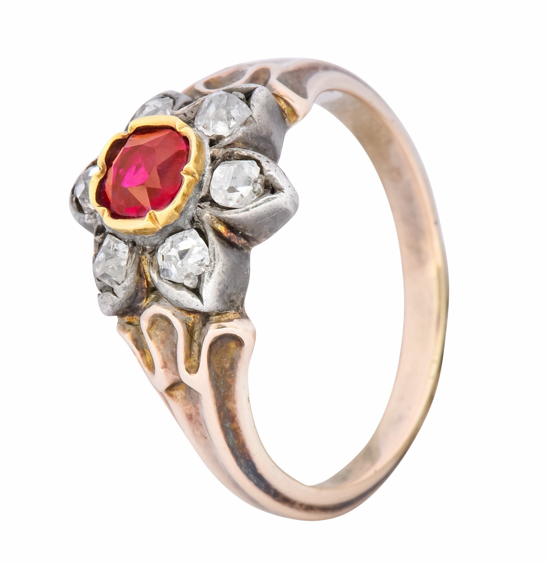 Georgian Diamond Ruby Silver 14 Karat Gold Cluster Ring Circa 1870 - Wilson's Estate Jewelry